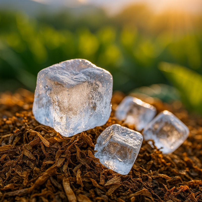 ترکیب توتون طبیعی آیس ICE با قطعات یخ در فضای تابستانی – طعمی خنک و منتولی برای فصول گرم